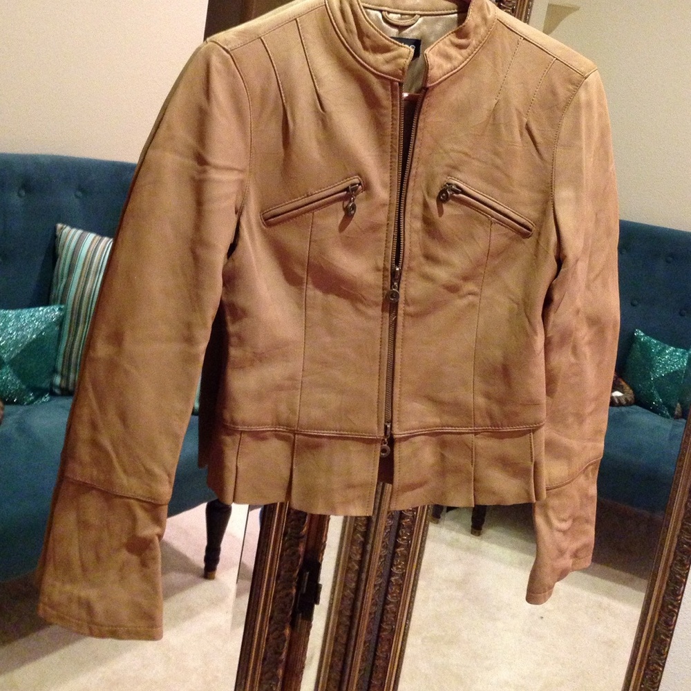 Bebe camel brown leather jacket